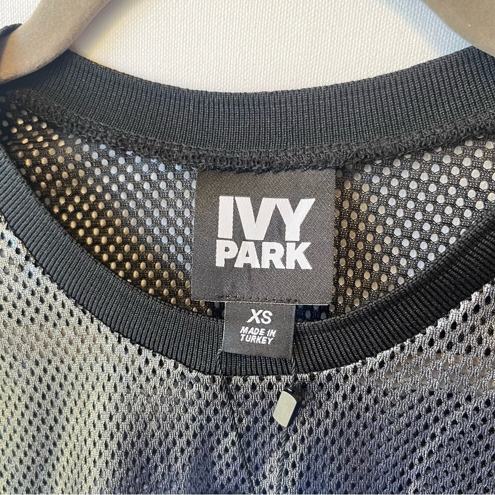 Ivy Park NWT Metallic mesh crop top XS Gunmetal silver black Womens T-shirt NEW - Picture 5 of 7